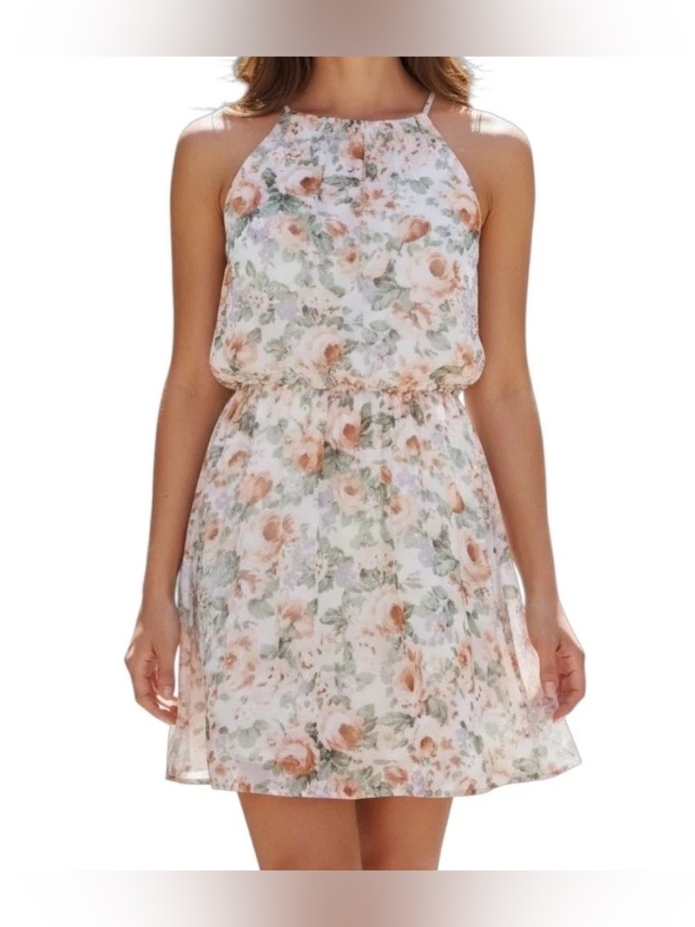 Guess Floral Chiffon Halter Dress